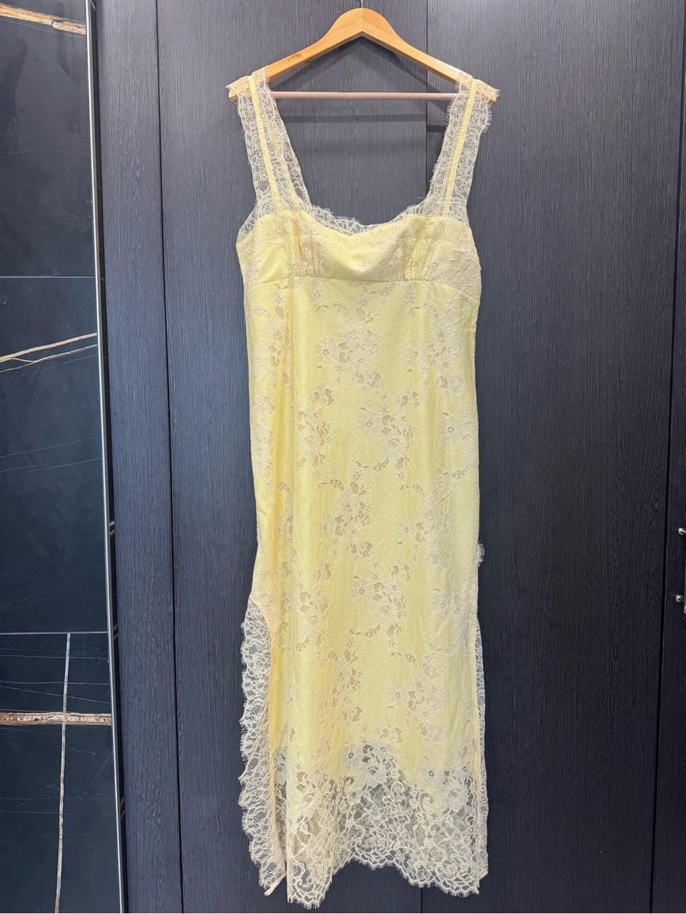 Hill House Pale Yellow Lace Slip Dress